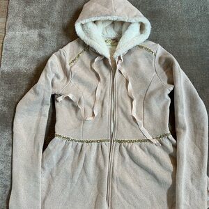 Joyfolie Cream Hooded Jacket Hoodie Gold Trim Sherpa size 14